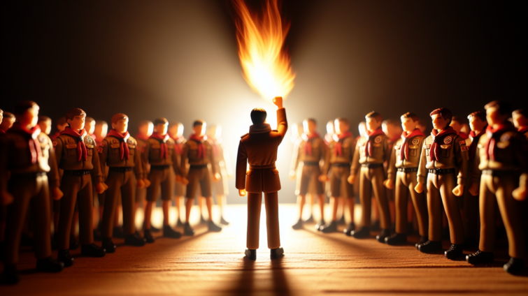 alt_text: Bupati melepas kontingen Pramuka sambil menyalakan api semangat dan karakter.