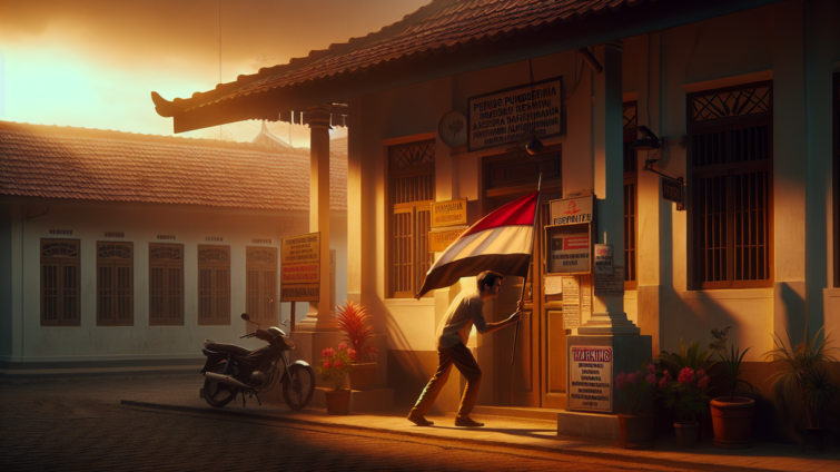 alt_text: Bendera PDIP berkibar di depan kantor PPP, mengisyaratkan dinamika politik regional.