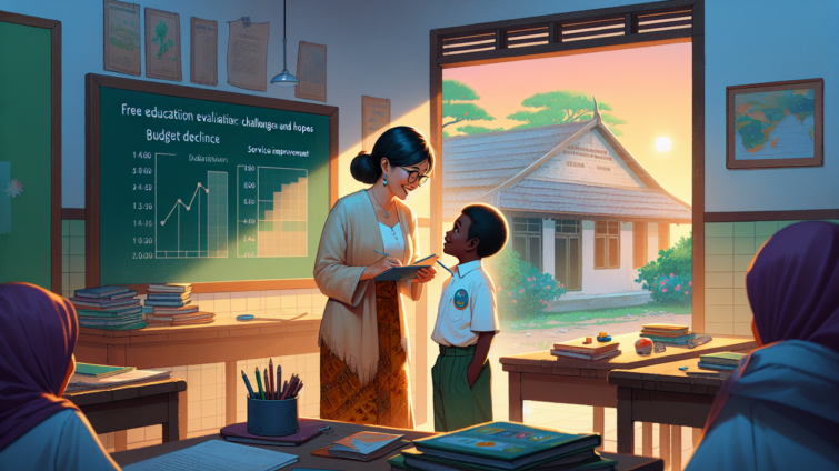 "alt_text": "Papan informasi: Layanan Pendidikan Gratis Kalteng di persimpangan jalan."