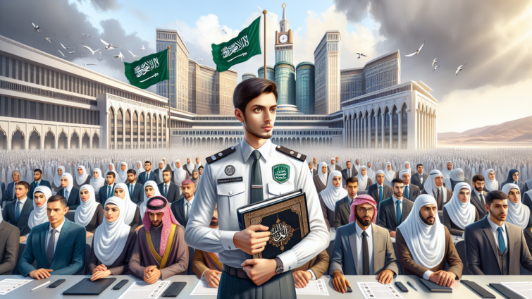 alt_text: Petugas Haji mendiskusikan aturan baru sambil mengenakan tren baju muslim pria terkini.