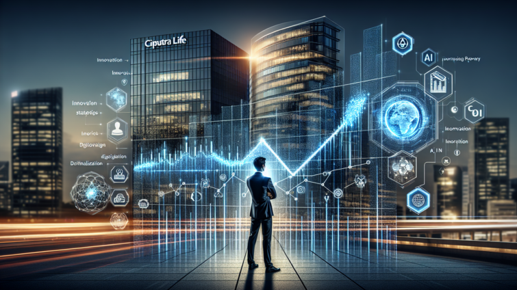 alt_text: Grafis bertema keuangan membahas target laba dan tantangan Ciputra Life di 2024.