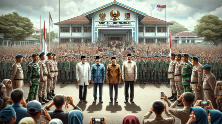 alt_text: Poster "Bandung Raya: Lompatan Baru Pendidikan AI" dengan latar belakang teknologi modern.