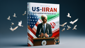 alt_text: Poster perang AS-Iran, menyoroti janji damai dan dampak 20 tahun konflik.