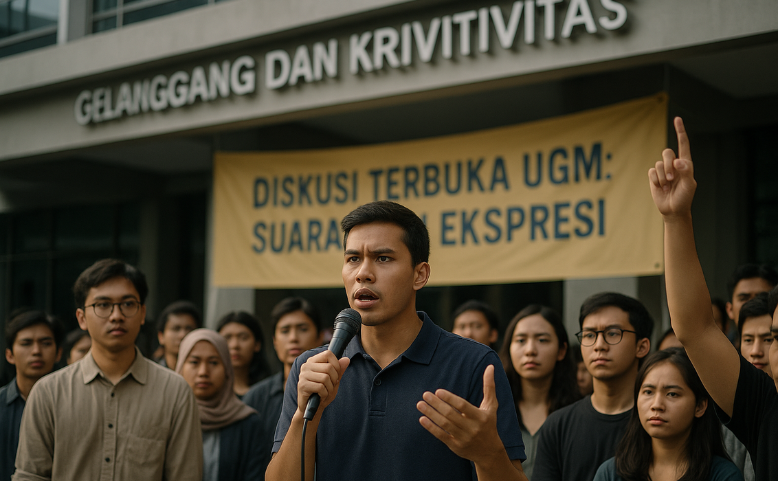 alt_text: Diskusi kampus tegang, mahasiswa debat hangat tentang isu dewasa dan pemikiran kritis.