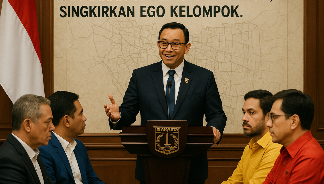 alt_text: "Brosur politik baru: Fokus melayani warga, bukan hanya mengejar kekuasaan."