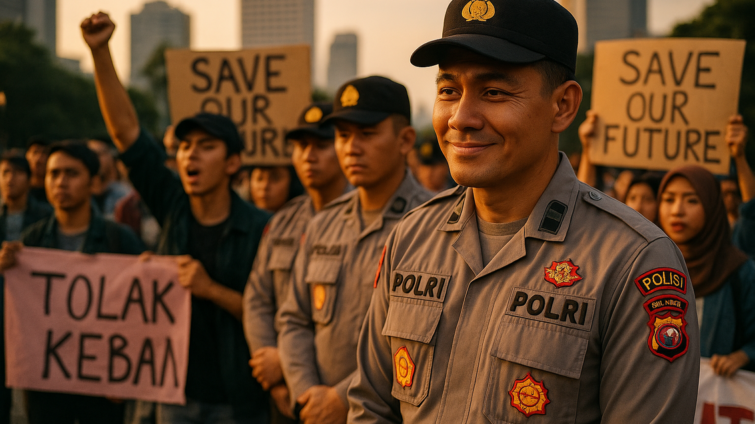 alt_text: Polri mengawal demonstrasi dengan pendekatan humanis di tengah situasi krisis.