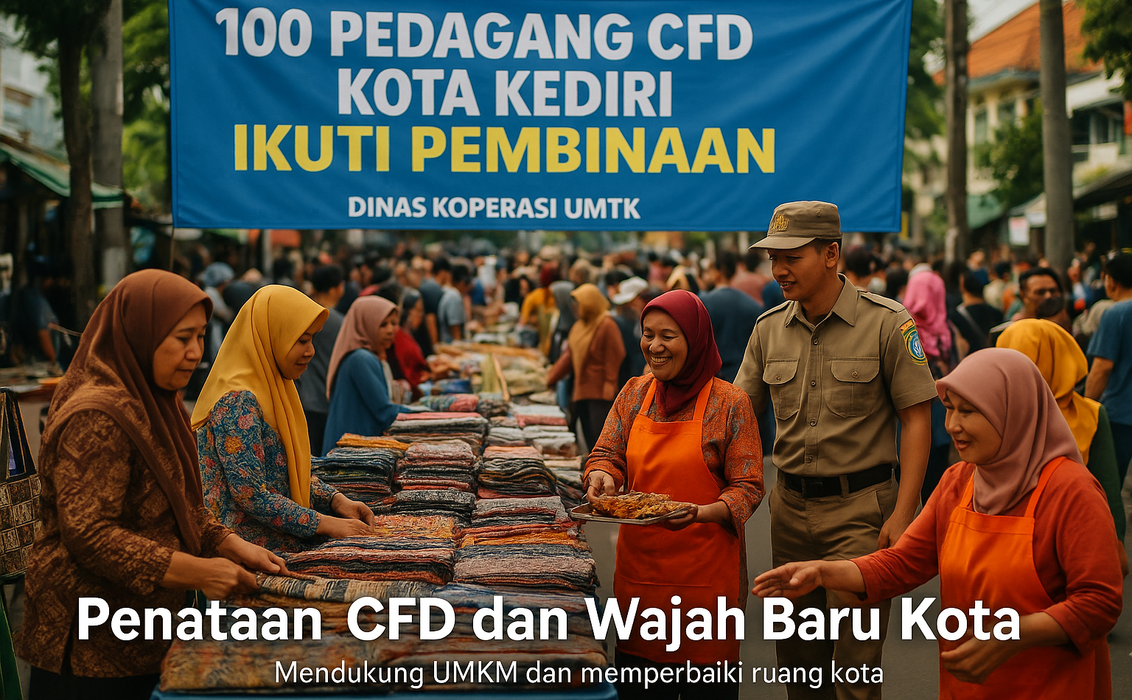 alt_text: Suasana penataan Car Free Day dan revitalisasi pusat kota Kediri.